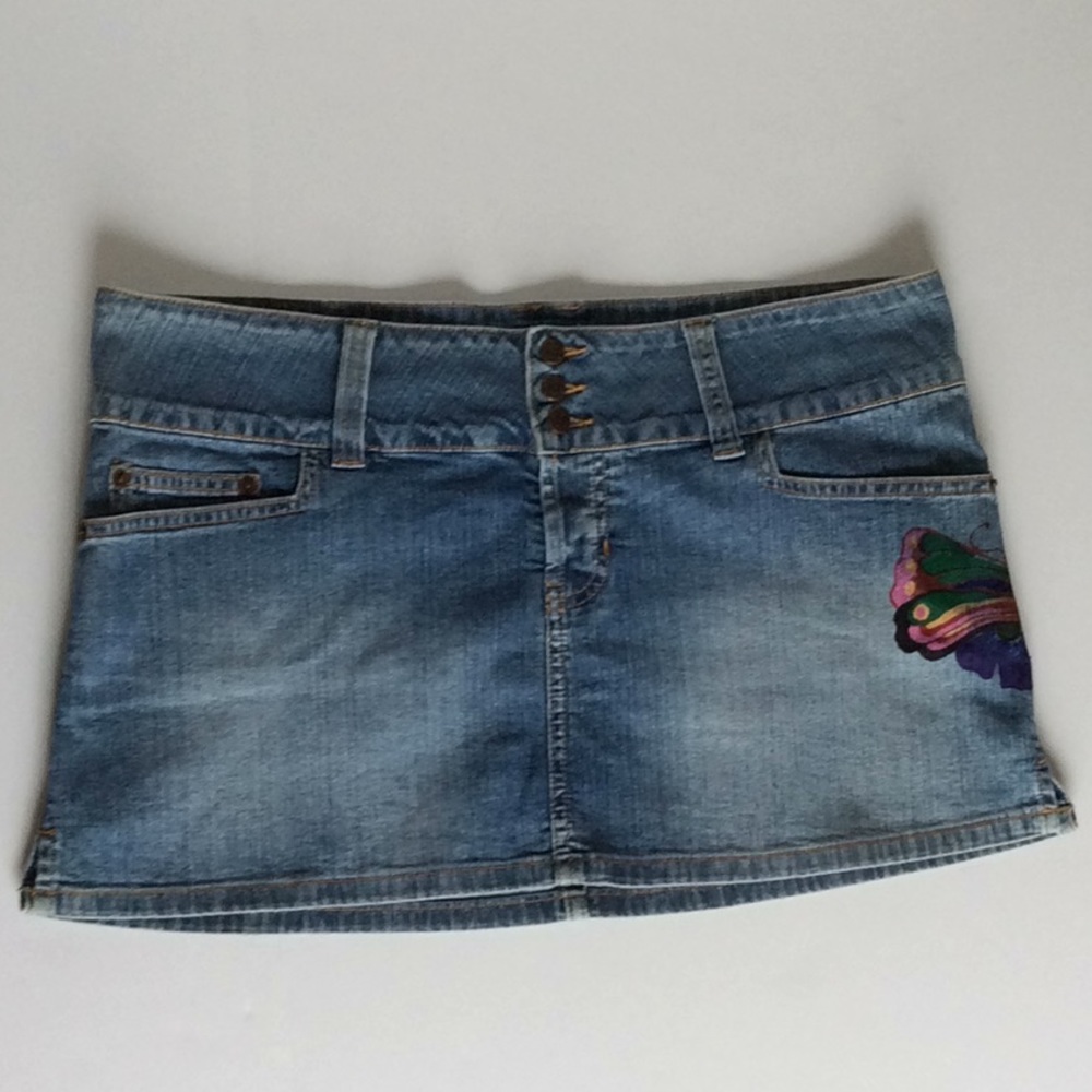 Abercrombie & Fitch Jean Skirt Button Fly Size 10 denim hand painted butterfly